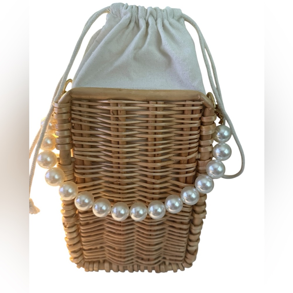 Woven Wicker Rattan Pearl Handle Clutch Bag Wedding Guest Beach Summer Boho - Picture 7 of 13